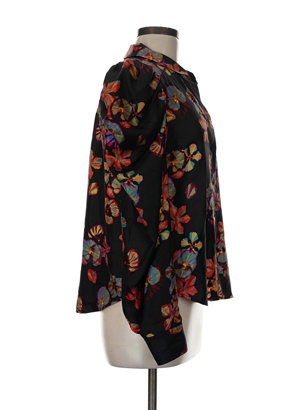 Ulla Johnson Black 100% Silk Puff Sleeve Blouse Botanical Floral Print Size 6 - Picture 4 of 10
